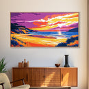 Golden Beach, Ocean Horizon, Tropical Artwork, Framed Canvas Print, Beach House Wall Art, Relaxing Landscape, Vibrant Decor