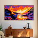 Lakeside Barbecue, Outdoor Grill Art, Sunset Picnic Scene, Framed Canvas Print, Rustic Home Decor, Cabin Wall Art, Nature Lover Gift