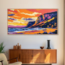 Cliffs by Sea, Sunset Beach, Landscape Wall Art, Framed Canvas Print, Coastal Decor, Living Room Art, Summer Vibes, Vibrant Nature Art
