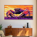 Crab at Sunset, Coastal Wildlife, Beach House Wall Art, Canvas Print, Nautical Home Decor, Ocean Lover Gift, Vibrant Seaside Painting