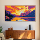 Sunset Lake, Mountain View, Vibrant Sky, Canvas Print, Modern Wall Art, Office Decor, Nature Painting, Boho Landscape, Rustic Aesthetic