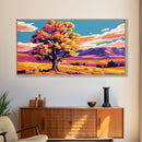 Majestic Tree, Open Field, Mountain View, Canvas Print, Living Room Wall Art, Modern Rustic Decor, Nature Scene, Sunset Painting
