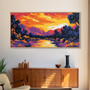 Sunset Reflection, Peaceful River, Mountain Landscape, Framed Canvas Print, Nature Home Decor, Office Artwork, Fall Aesthetic