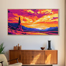 Desert Sunset, Monument View, Vibrant Sky, Canvas Print, Southwest Wall Art, Nature Painting, Rustic Home Decor, Landscape Illustration