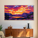 Twilight Mountains, Sunset Glow, Vibrant Nature, Framed Canvas Print, Landscape Wall Art, Bedroom Decor, Bold Colors, Autumn Scenic View