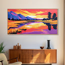 Sunset Mountain Reflection, Framed Canvas Print, Vibrant Wall Art, Colorful Nature Art, Landscape Painting, Living Room Wall Decor