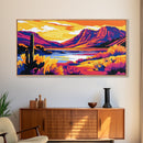 Desert Cactus Sunset, Canvas Print, Southwest Wall Art, Colorful Mountain Art, Nature Landscape, Boho Aesthetic, Office Wall Decor