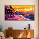 Harbor Sunset Scene, Framed Canvas Print, Nautical Wall Art, Vibrant Coastal Painting, Seaside Aesthetic, Living Room Wall Decor