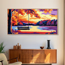 Autumn Swing by the Lake, Canvas Print, Cozy Fall Art, Rustic Landscape, Vibrant Seasonal Painting, Cabin Decor, Bedroom Wall Art