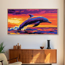 Jumping Dolphin at Sunset, Framed Canvas Print, Ocean Wall Art, Vibrant Marine Painting, Coastal Decor, Beach House Aesthetic