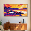 Driftwood Lake Sunset, Framed Canvas Print, Serene Nature Art, Vibrant Landscape, Rustic Cabin Decor, Bedroom Wall Art