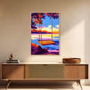 Lake Swing, Sunset, Canvas Print, Serene Nature Art, Vibrant Reflection Painting, Boho Wall Decor, Cozy Home Art, Bedroom Wall Artwork