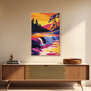 Waterfall Sunset, Framed Canvas Print, Vibrant Nature Art, Bold Water Scene, Colorful Landscape, Relaxing Atmosphere, Home Decor Accent