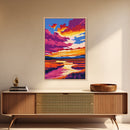 Sunset Marsh, River Reflections, Bold Colors, Peaceful Scene, Framed Canvas Print, Living Room Art, Nature Inspired, Boho Wall Decor