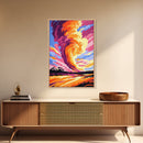 Fiery Clouds, Dramatic Sky, Sunset Storm, Nature Art, Framed Canvas Print, Living Room Decor, Unique Wall Art, Landscape Painting