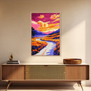 Sunset River, Vibrant Reflections, Colorful Landscape, Nature Art, Framed Canvas Print, Living Room Wall Art, Rustic Decor, Autumn Scene