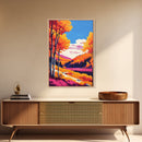 Autumn Forest View, Framed Canvas Print, Vibrant Fall Landscape, Cozy Nature Art, Warm Tones, Rustic Home Decor, Living Room Artwork