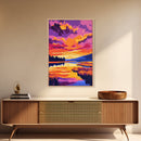Sunset Reflection, Vibrant Nature Art, Autumn Landscape, Scenic Wall Decor, Framed Canvas Print, Living Room Wall Art, Boho Art