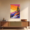Mountain Glow, Sunset Over Hills, Vibrant Nature Art, Bold Scenic Print, Framed Canvas Print, Rustic Cabin Decor, Fall Wall Art