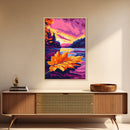 Floating Leaf, Autumn Lake Art, Seasonal Landscape, Warm Fall Colors, Canvas Print, Cozy Home Decor, Thanksgiving Wall Art