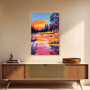 Forest Twilight, Golden Hour Reflection, Tranquil Landscape, Nature Serenity, Framed Canvas Print, Cozy Cabin Decor, Fall Art