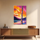 Dock Post, Sunset Reflection, Nautical Art, Framed Canvas Print, Seaside Painting, Rustic Decor, Boat Lover Gift, Office Wall Art