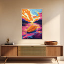 Floating Leaf, Autumn Lake, Vibrant Nature, Canvas Print, Fall Wall Art, Colorful Painting, Home Office Decor, Rustic House Gift