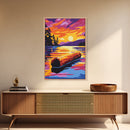 Sunset Log, Forest Lake, Nature Art, Framed Canvas Print, Cabin Decor, Rustic Wall Art, Outdoor Painting, Bedroom Wall Art