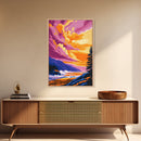 Ocean Cliff, Coastal Sunset, Wave Art, Canvas Print, Colorful Nature Painting, Beach House Decor, Boho Wall Art, Seaside Retreat