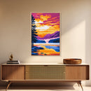 Mountain Lake, Sunset View, Serene Landscape, Canvas Print, Peaceful Wall Art, Nature Painting, Living Room Decor, Wilderness Escape