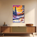 Snowy Forest, Winter Scene, Cozy Landscape, Canvas Print, Christmas Wall Art, Holiday Home Decor, Mountain River, Peaceful Nature Painting