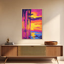 Sunset Reflections, Framed Canvas Print, Abstract Nature Art, Colorful Lake Scene, Modern Home Decor, Peaceful Wall Accent, Living Room Art