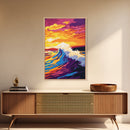 Ocean Wave, Sunset Surf, Vibrant Coastal, Beach Art, Wall Decor, Nautical Theme, Living Room, Canvas Print, Bold Colors, Surf Art