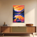 Tranquil Lake, Sunset Glow, Nature Reflection, Peaceful Art, Relaxing Home Decor, Bedroom, Cabin Theme, Canvas Print, Serene Colors