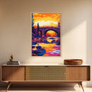 Stone Bridge, River Sunset, Nature Landscape, Peaceful Art, Serene Home Decor, Adventure Theme, Bedroom, Canvas Print, Vibrant Colors