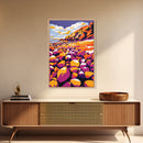 Rocky Beach, Coastal Wall Art, Bold Color Palette, Ocean Sunset, Canvas Print, Nautical Decor, Beach House Art, Abstract Landscape