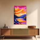 Mountain Lake, Golden Hour, Bold Color Art, Framed Canvas Print, Wilderness Wall Art, Rustic Home Decor, Cabin Aesthetic, Modern
