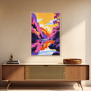 Majestic River, Mountain Scenery, Sunset Glow, Vibrant Reflections, Canvas Print, Nature Inspired, Living Room Wall Art, Modern Decor
