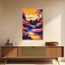 Waterfall Serenity, Vibrant Landscape, Sunset Glow, Nature Wall Art, Framed Canvas Print, Living Room Decor, Bold Colors