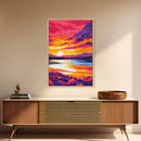Fiery Sunset, Mountain Reflections, Warm Tones, Nature Wall Art, Framed Canvas Print, Living Room Decor, Cozy Fall Aesthetic