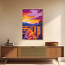 Countryside Sunset, Canvas Print, Vibrant Rural Scene, Barbed Wire Fence, Warm Autumn Hues, Western Home Decor, Cozy Living Room Wall Art