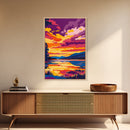 Golden Sunset, Reflective Waters, Moody Sky, Nature Tranquility, Canvas Print, Living Room Wall Art, Vibrant Home Decor, Modern
