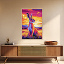 Sunset Rabbit, Colorful Animal Art, Vibrant Wildlife Print, Framed Canvas Print, Boho Wall Decor, Living Room Wall Art, Autumn Art