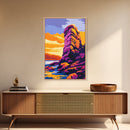 Coastal Rock, Vibrant Seascape Painting, Sunset Ocean Art, Framed Canvas Print, Modern Beach Wall Decor, Office Wall Art, Nautical Art