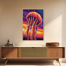 Jellyfish Glow, Ocean Wildlife Art, Abstract Marine Painting, Framed Canvas Print, Coastal Wall Decor, Living Room Art, Sea Life Art