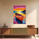 Canoe Reflection, Sunset Lake Art, Vibrant Nature Print, Framed Canvas Print, Cabin Wall Decor, Rustic Home Art, Outdoor Adventure Art