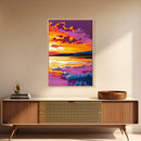 Twilight Reflection, Serene Water Art, Vibrant Sunset Print, Framed Canvas Print, Living Room Wall Decor, Boho Style Art, Relaxing Artwork