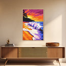 Ocean Waves, Sunset Beach, Coastal Wall Art, Colorful Seascape, Framed Canvas Print, Nautical Home Decor, Summer Painting, Bedroom Art