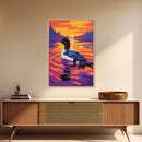 Loon, Water, Sunset, Wildlife, Framed Canvas Print, Bird Art, Nature Lover Gift, Lake House Decor, Living Room Wall Art