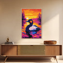 Grebe, Lake, Sunset, Bird, Framed Canvas Print, Wildlife Wall Art, Nature Scene, Vibrant Colors, Cozy Cabin Wall Decor